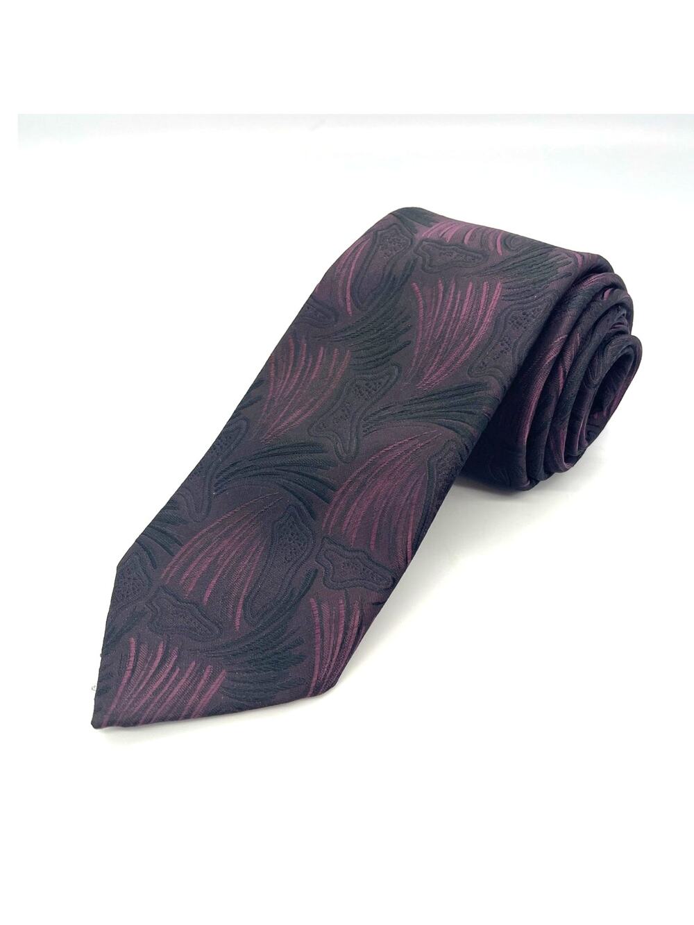 Givenchy Monsieur Woven Black / Burgandy Swirl Motif Necktie 56” L 3” W Tie